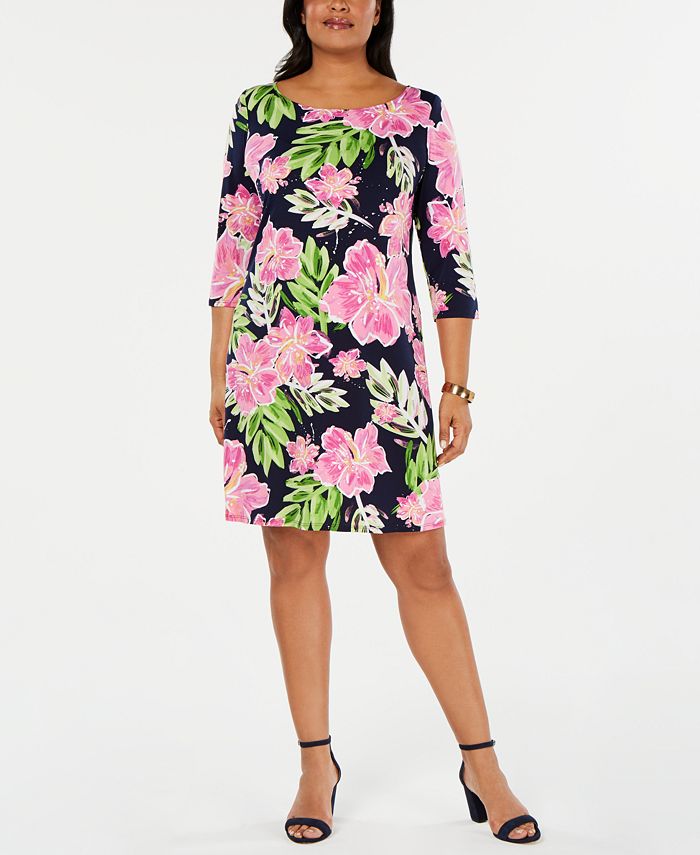 Msk Plus Size Floral Print Stretch Shift Dress Macys 9051