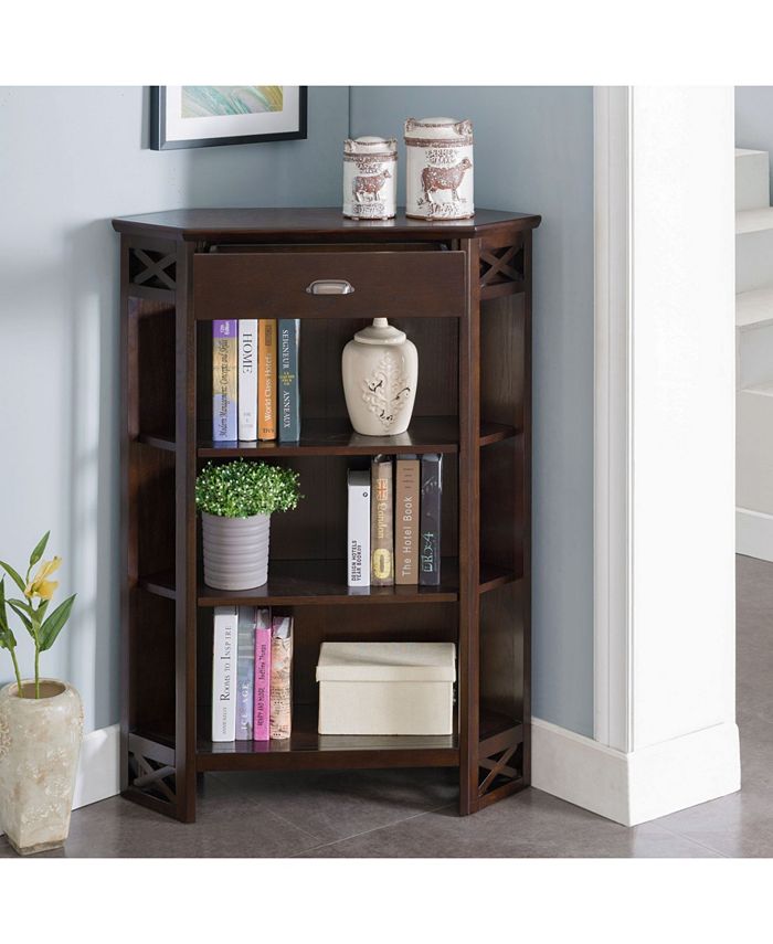Leick Home Chocolate Oak Mantel Height 3 Shelf Corner Bookcase