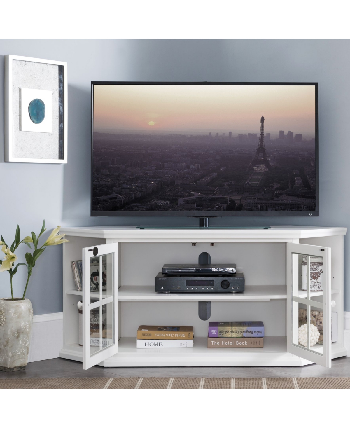 Leick Home Riley Holliday Cottage White Corner Tv Console with Bookcase/Display