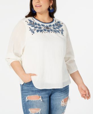 Lucky Brand - Plus Size Embroidered Peasant Top