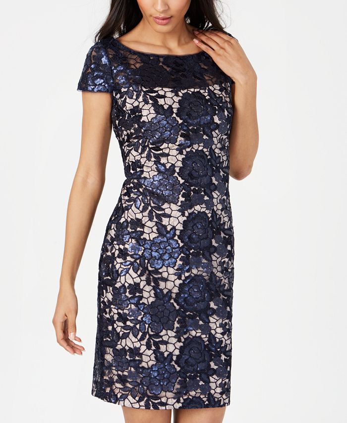 Calvin Klein Lace V-Back Sheath Dress & Reviews - Dresses - Women - Macy's