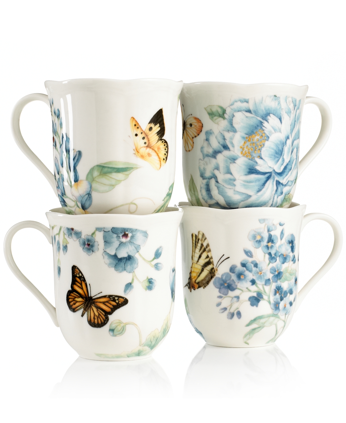 Set of 4 Butterfly Meadow Blue Assorted Mugs