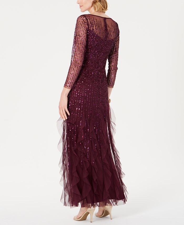 Adrianna Papell Sequined Illusion Gown - Macy's