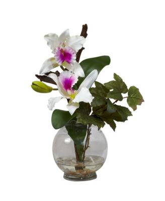 Nearly Natural - Mini Cattleya w/Fluted Vase Silk Flower Arrangement