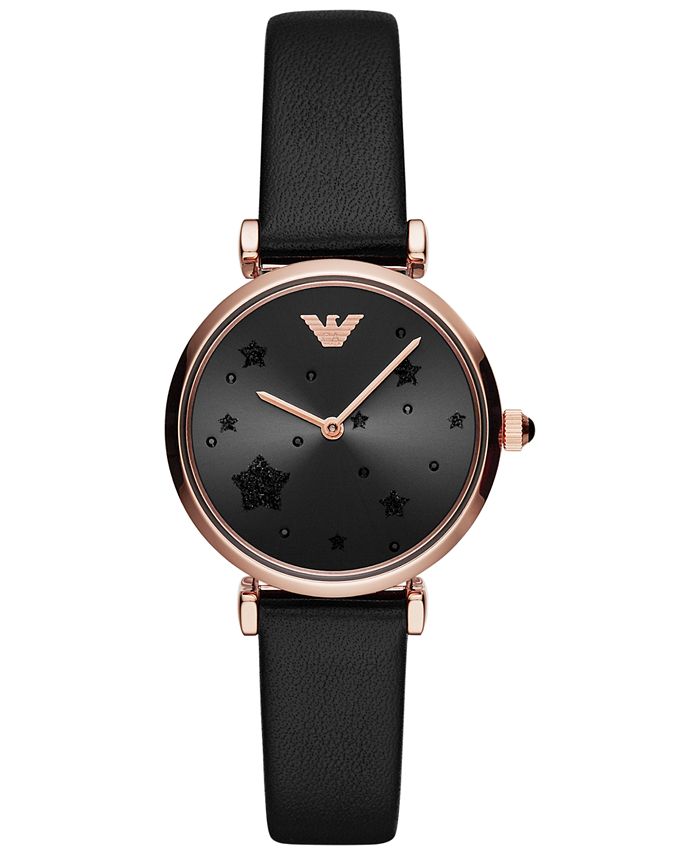 Emporio Armani Women's Black Leather Strap Watch 32mm - Macy's