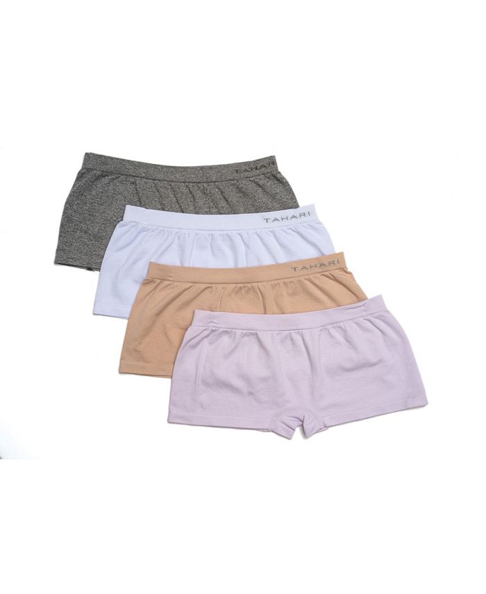 Reebok Girls’ Underwear - Seamless Boyshort Panties (4 Pack), Size 12-14,  Black/Black/Black/Black