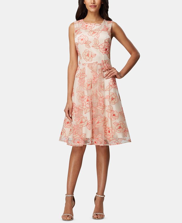 Tahari ASL Embroidered A Line Dress Macy s