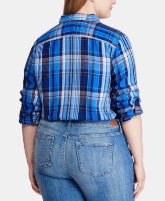 Lauren Ralph Lauren Plus Size Plaid Linen Shirt
