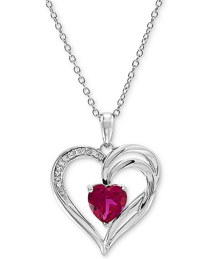 Macy's Lab Created Ruby (1-5/8 ct. t.w.) & Diamond Accent Heart 18 ...