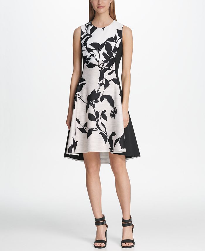 DKNY Colorblocked Floral Fit & Flare Dress - Macy's