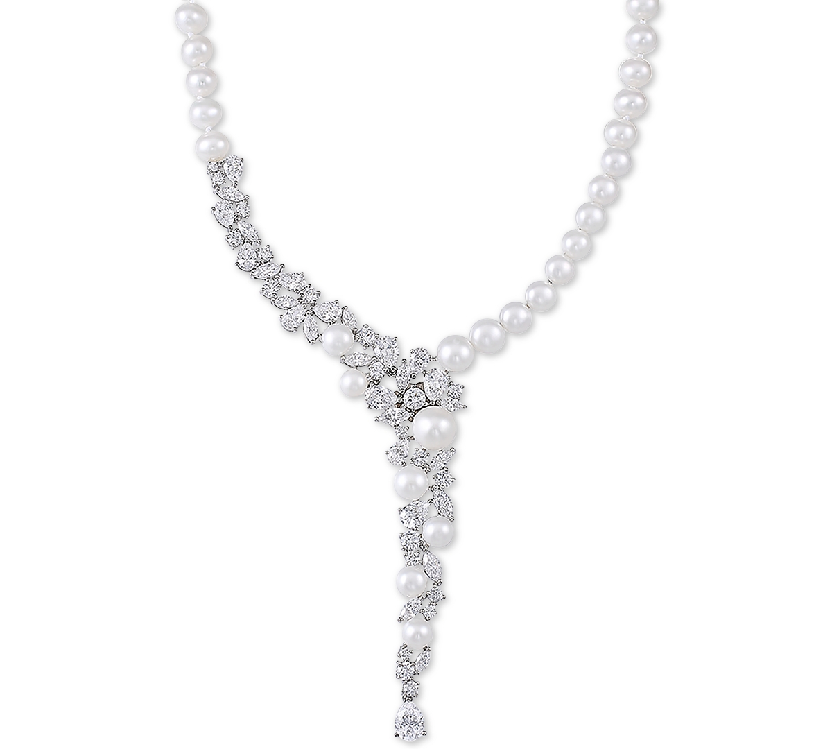 Arabella Cultured Freshwater Pearl (5-1/2 - 9-1/2mm) & Cubic Zirconia 17" Statement Necklace in Sterling Silver, Created for Macy's