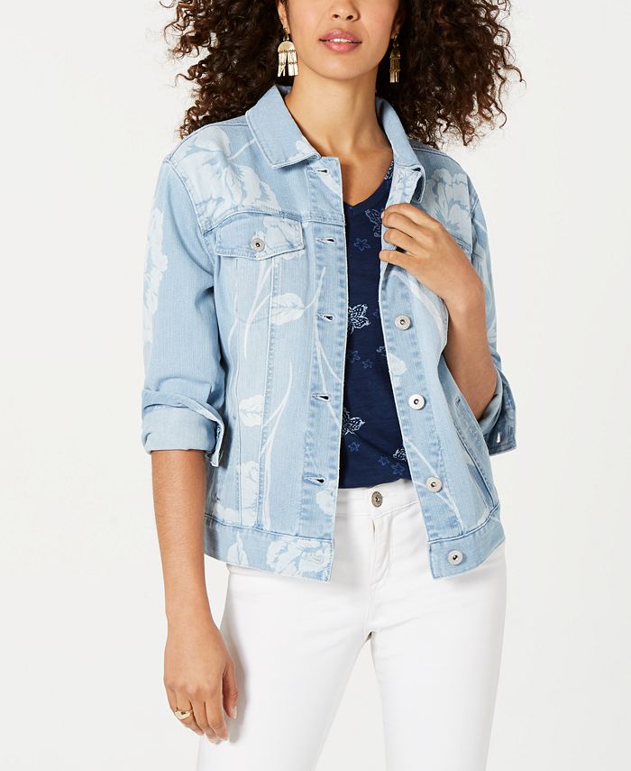 Style & Co Floral-Print Denim Jacket, Created for Macy's & Reviews ...