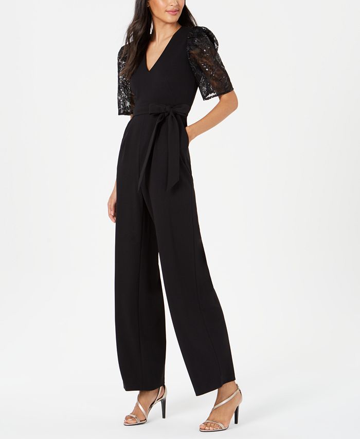Calvin Klein Embroidered-Sleeve Jumpsuit - Macy's