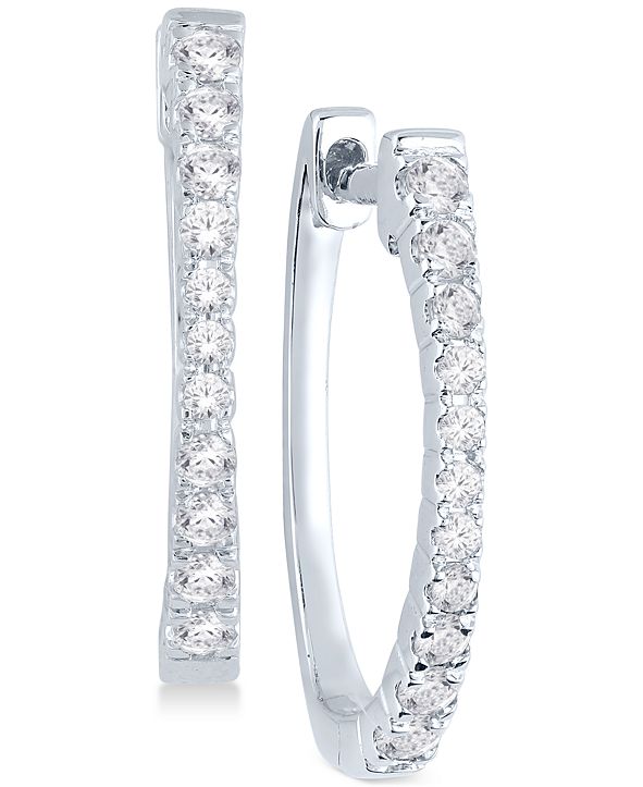 Macy's Diamond Oval Hoop Earrings (1 ct. t.w.) in 14k White Gold