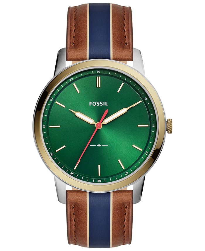 Fossil Men s Minimalist Brown Striped Leather Strap Watch 44mm