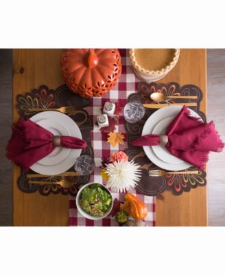 Design Imports Wine Heavyweight Check Fringed Table Runner 14" X 72"