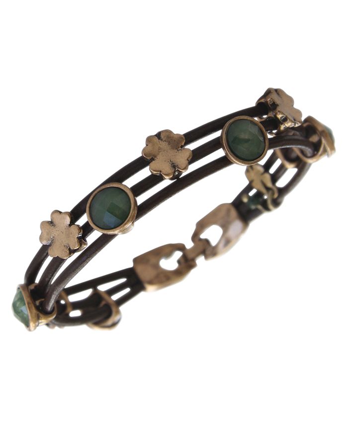 Lucky Brand - Bracelet, Gold-Tone Jade Stone Woven Leather Bracelet