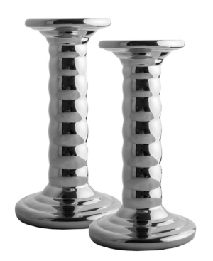 Qualia Glass Argent 5.5" Glass Candlesticks, Set Of 2 In Platinum