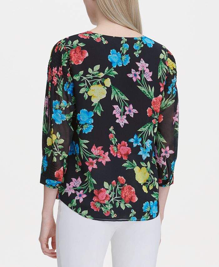 Calvin Klein Floral-Print Blouse & Reviews - Tops - Women - Macy's