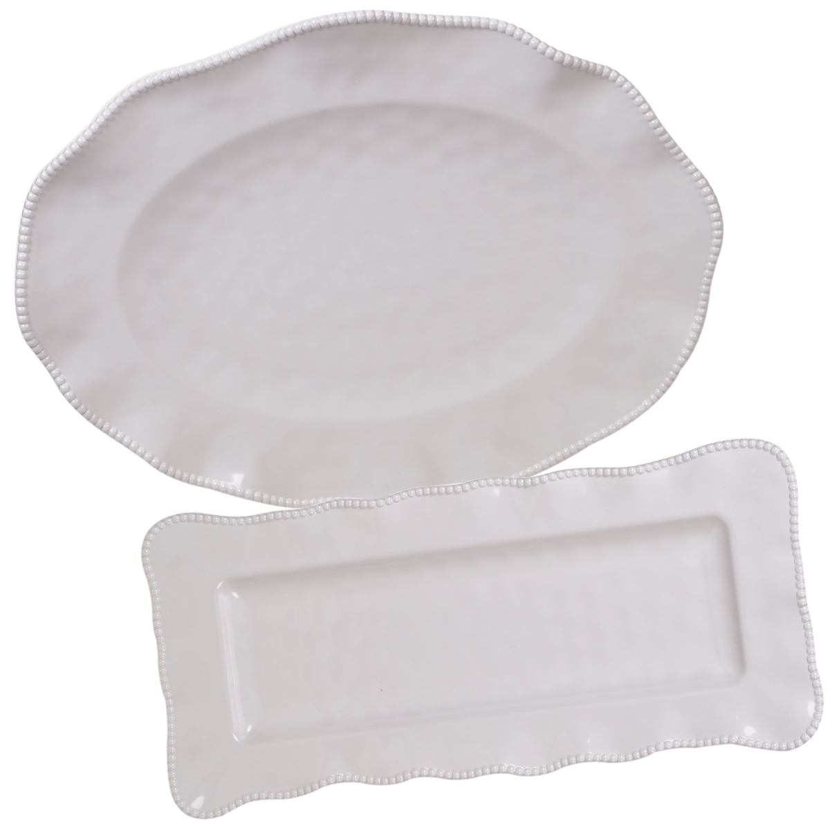 Perlette Cream Melamine 2-Pc. Platter Set - Rectangular and Oval - Cream