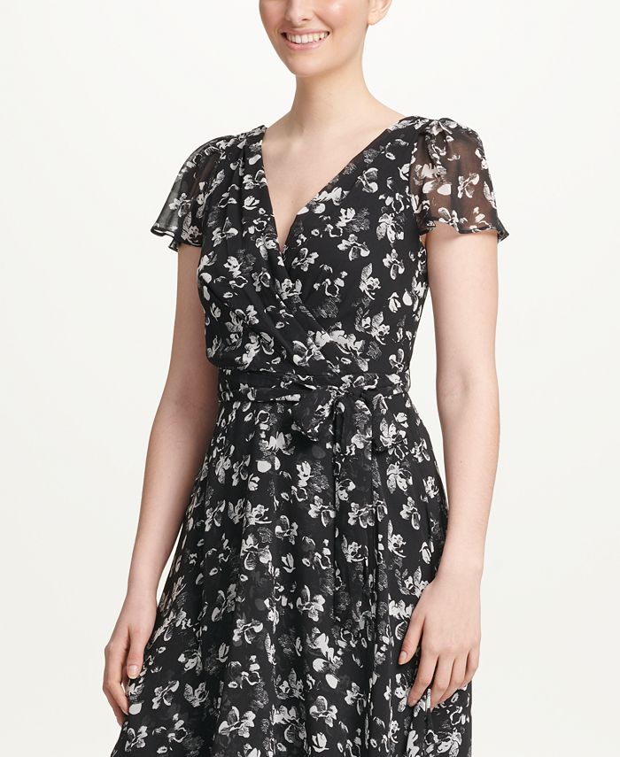 DKNY Floral Printed High-Low Surplice Chiffon Dress - Macy's