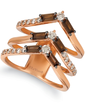 image of Le Vian Baguette Frenzy Smoky Quartz (9/10 ct. t.w.) & Nude Diamond (5/8 ct. t.w.) Chevron Statement Ring in 14k Rose Gold
