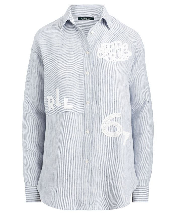 Lauren Ralph Lauren Embroidered Relaxed Fit Linen Shirt - Macy's
