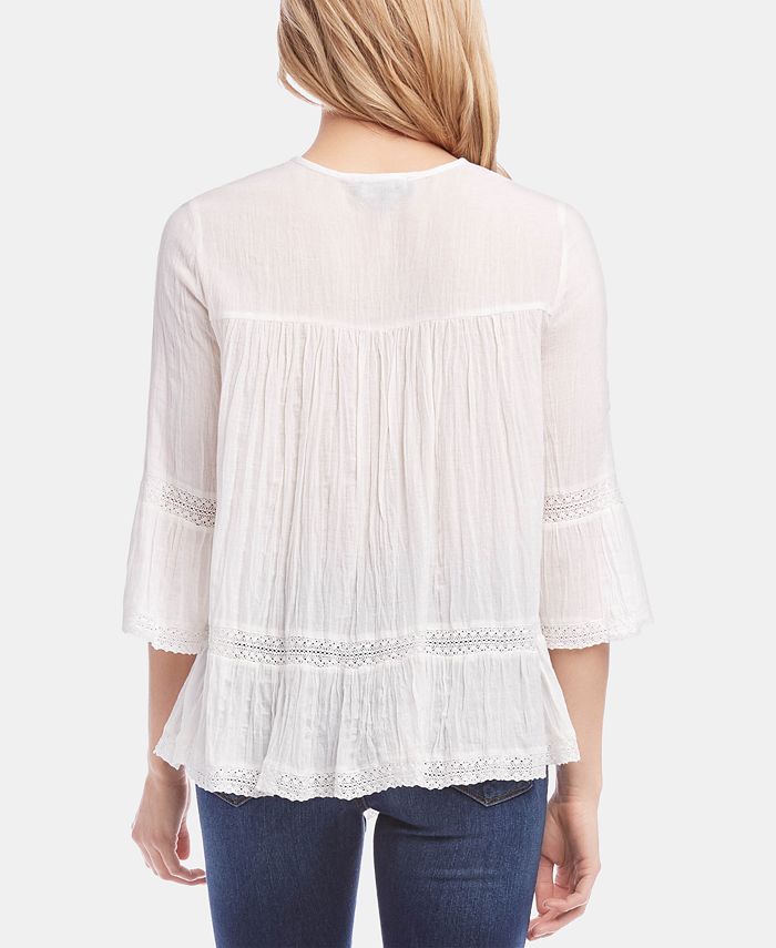 Karen Kane Cotton Embroidered Lace-Inset Top & Reviews - Tops - Women ...