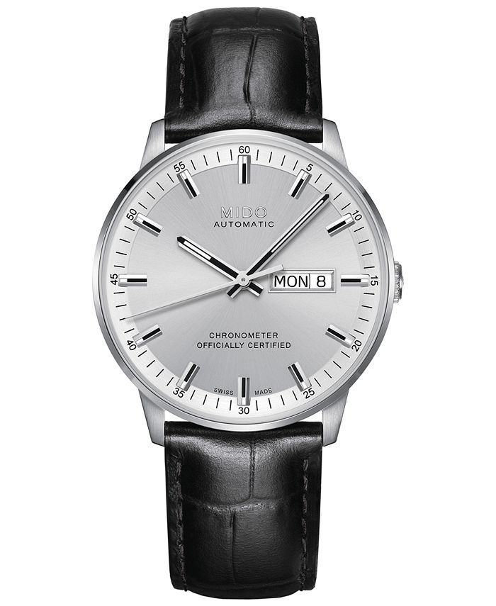 Mido - Men's Swiss Automatic Chronometer Commander Black Leather Strap Watch 40mm