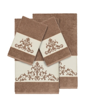 Linum Home Turkish Cotton Scarlet 4-pc. Embellished Towel Set Bedding In Latte