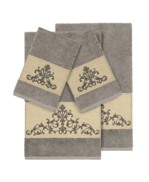 Linum Home Turkish Cotton Scarlet 4-pc. Embellished Towel Set Bedding In Dark Grey