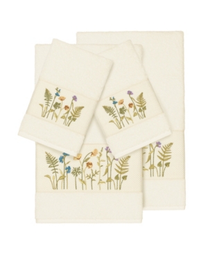 Linum Home Turkish Cotton Serenity 4-pc. Embellished Towel Set Bedding In Cream