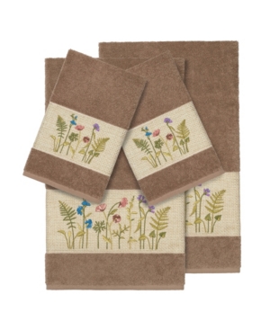 Linum Home Turkish Cotton Serenity 4-pc. Embellished Towel Set Bedding In Latte