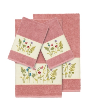 Linum Home Turkish Cotton Serenity 4-pc. Embellished Towel Set Bedding In Tea Rose