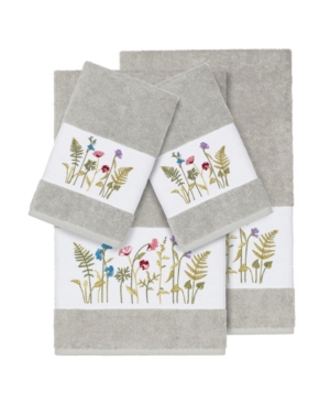 Linum Home Turkish Cotton Serenity 4-pc. Embellished Towel Set Bedding In Light Grey