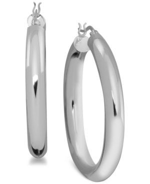 image of Essentials Polished Tube Medium Hoop Fine Silver Plate Earrings