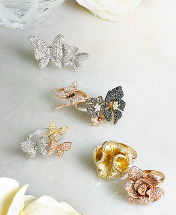EFFY Collection - Diamond Pav&eacute; Butterfly Ring (5/8 ct. t.w.) in 14K Yellow, White and Rose Gold