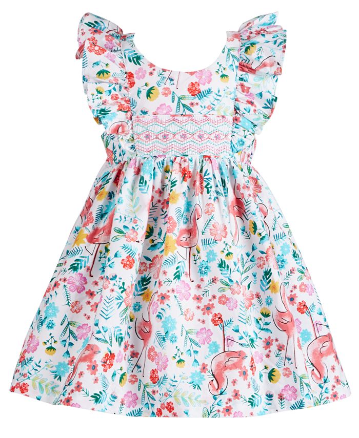 Bonnie Baby Baby Girls Flamingo & Floral-Print Dress - Macy's