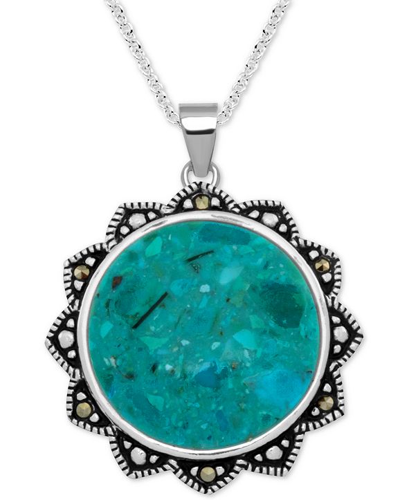 Macy's Reconstituted Turquoise & Marcasite Flower 18" Pendant Necklace