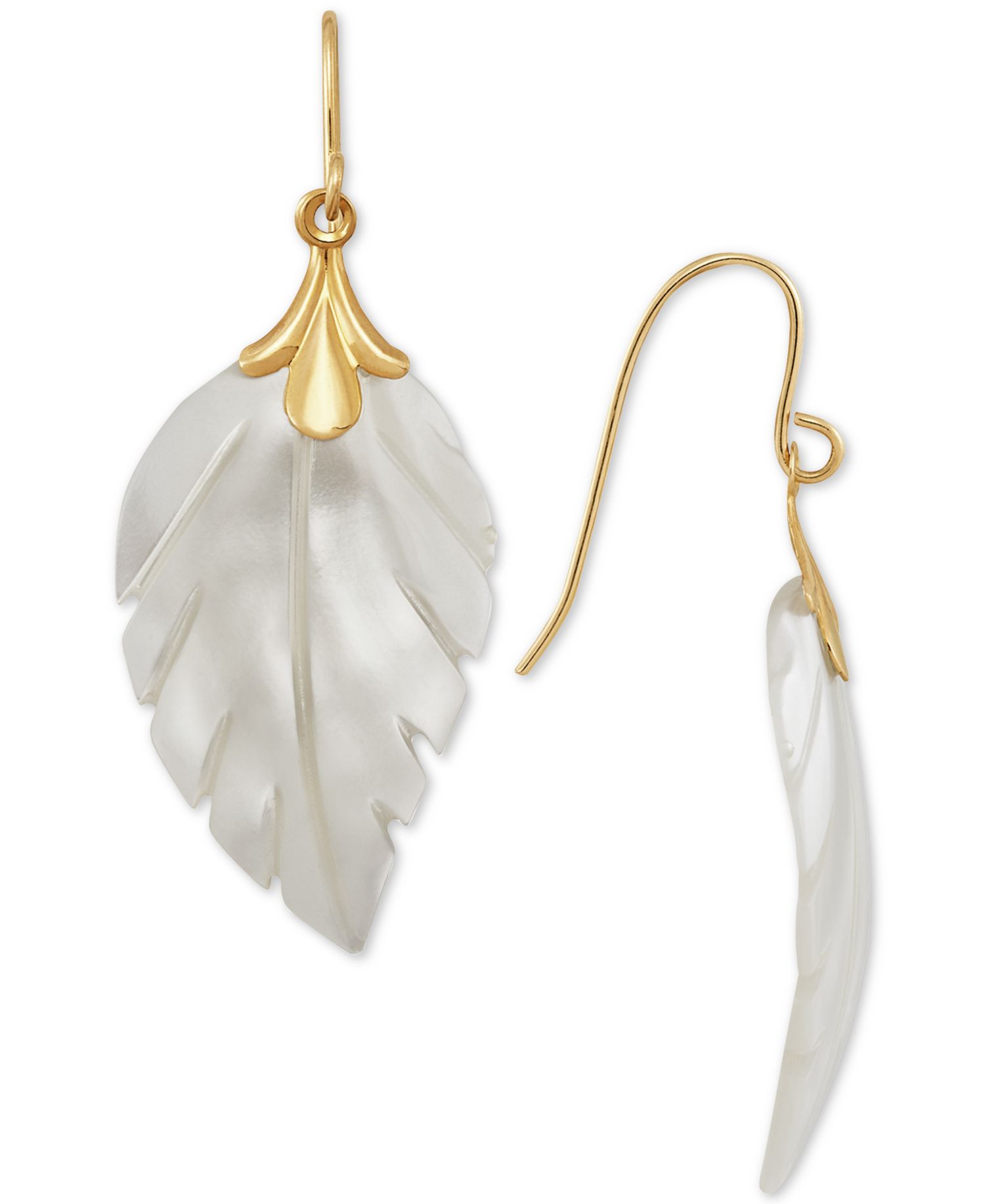 Mother of Pearl Leaf Earrings in 10k Gold