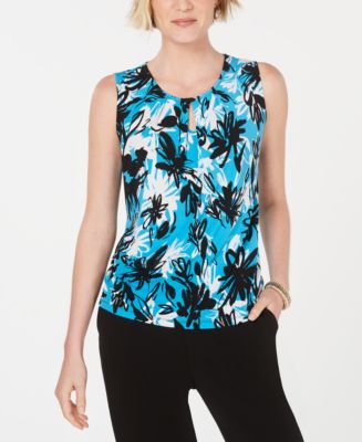 Kasper Printed Keyhole Top - Macy's