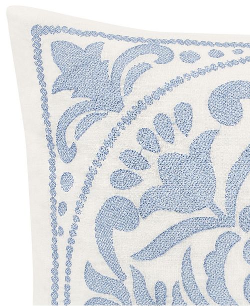 Laura Ashley Mila Blue Embroidered Medallion Throw Pillow