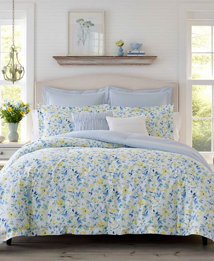 Laura Ashley Nora Cotton Reversible 5 Piece Comforter Set, Twin & Reviews -  Home - Macy's