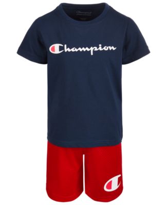 Boys Champion Street Style Outfit Set – Printed T-Shirt & Denim Shorts (2-Piece)