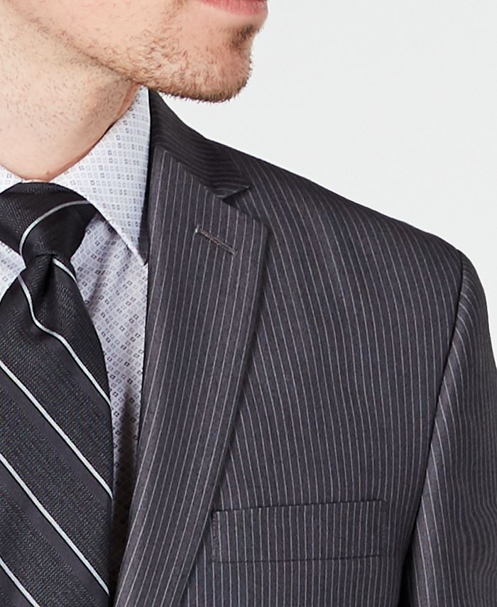 Kenneth Cole Unlisted Men's Slim-Fit Medium Gray Stripe Suit & Reviews ...