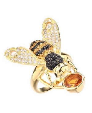 Shop Noir Cubic Zirconia Bee Ring In Gold