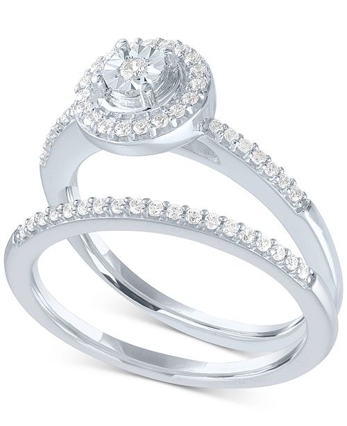 Macy S Diamond Halo Bridal Set 1 4 Ct T W In Sterling Silver