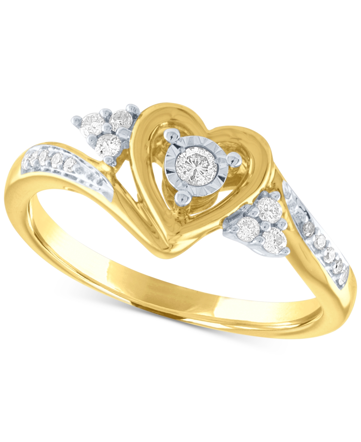 Diamond Heart Promise Ring (1/6 ct. t.w.) in 14k Gold Over Sterling Silver - Yellow Gold/Silver