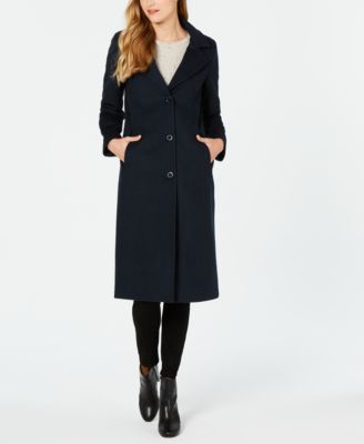 Single-Breasted Notch Collar Reefer Maxi Coat