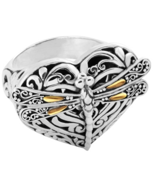 Sweet Dragonfly Love Potion Sterling Silver Ring Embellished by 18K Gold Accents on 4 Strips of Dragonfly's Wings